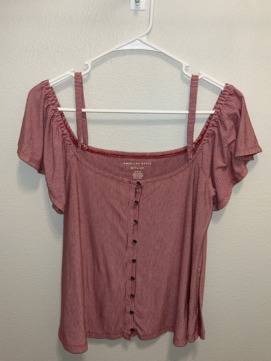 American Eagle Outfitters Tops - American Eagle Outfitters Red and White Striped Off-Shoulder Button Front Top